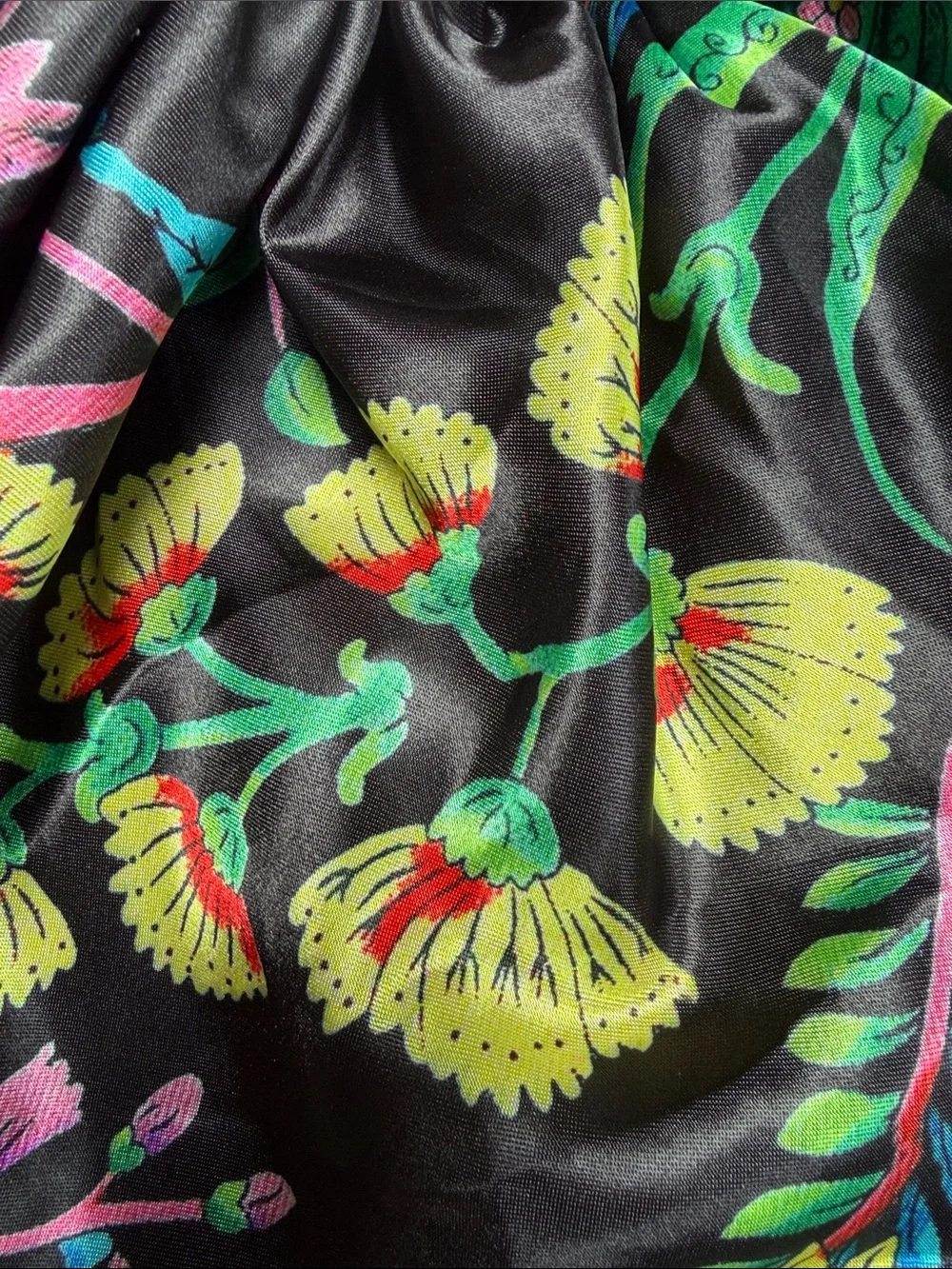 Zara Black Satin Knotted bag Scarf with bag Multicolor Floral Print